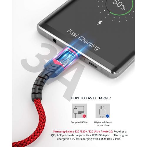  [아마존베스트]USB Type C Cable,JSAUX(2-Pack 6.6ft+6.6ft) USB A to USB-C Fast Charger Nylon Braided Cord Compatible with Samsung Galaxy S10 S9 S8 Plus Note 9 8,Moto Z Z3,LG V50 G8,Switch,Other US