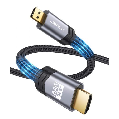  4k Micro HDMI to HDMI Cable 10 FT, JSAUX Micro HDMI to Standard HDMI Cord Braided Support 4k 60Hz HDR 3D ARC 18Gbps Compatible with Sony A6000 A6300 Camera, Lenovo Yoga and More (G