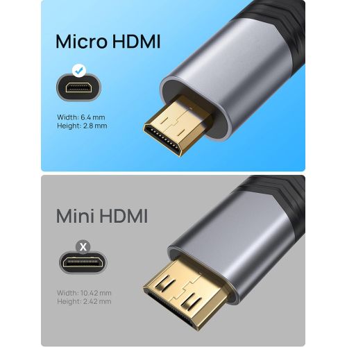  4k Micro HDMI to HDMI Cable 10 FT, JSAUX Micro HDMI to Standard HDMI Cord Braided Support 4k 60Hz HDR 3D ARC 18Gbps Compatible with Sony A6000 A6300 Camera, Lenovo Yoga and More (G