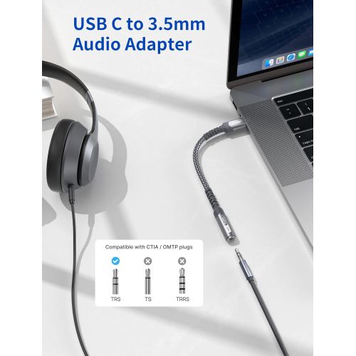  USB Type C to 3.5mm Female Headphone Jack Adapter, JSAUX USB C to Aux Audio Dongle Cable Cord Compatible with Samsung Galaxy S22 S21 S20 S10 S9 Plus/Ultra, Note 10, iPad Pro, MacBo