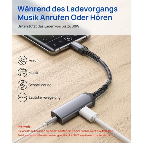  [아마존베스트]JSAUX USB-C Headphone Adapter and Charging, Type C to 3.5 mm Jack Adapter 2 in 1 USB-C Audio Adapter for Samsung S20/S20+/Note 10/A80, Huawei P30/P20 Pro/Mate 30/Mate20 Pro, OnePlu