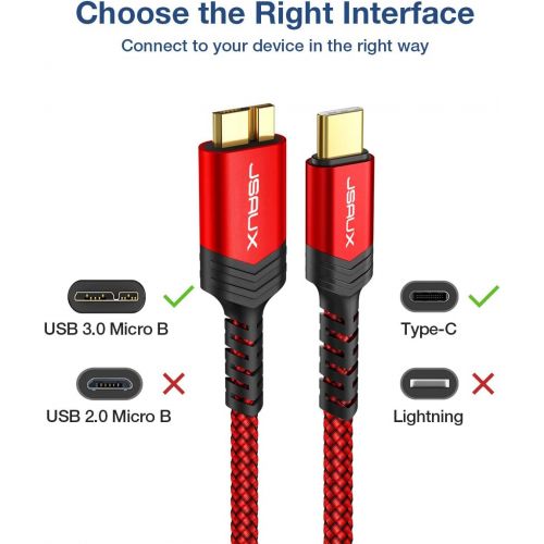  JSAUX USB C to Micro B Cable, 2 Pack (1ft+3.3ft) Type C to Micro B Hard Drive Cable Nylon Braided Cord Compatible with Toshiba/Seagate/WD External Hard Drive, MacBook pro and Galax