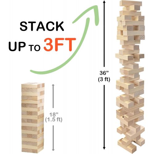  JST GAMEZ Medium Tower Yard Outdoor Games Wooden Stacking Games for Adults and Family Lawn Games - Includes Rules and Carrying Bag-54 Pcs Premium Wood