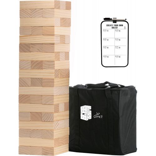  JST GAMEZ Medium Tower Yard Outdoor Games Wooden Stacking Games for Adults and Family Lawn Games - Includes Rules and Carrying Bag-54 Pcs Premium Wood