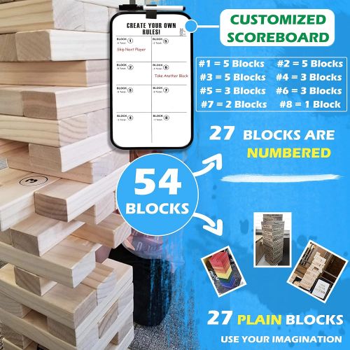  JST GAMEZ Medium Tower Yard Outdoor Games Wooden Stacking Games for Adults and Family Lawn Games - Includes Rules and Carrying Bag-54 Pcs Premium Wood