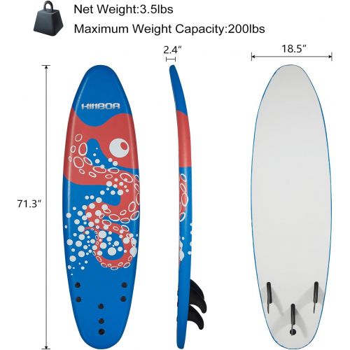  JSUN7 6 Boards Surfing Beach Surfboard Bodyboard Surfing Foamie Board with Removable Fins for Kids, Adult, Beginners