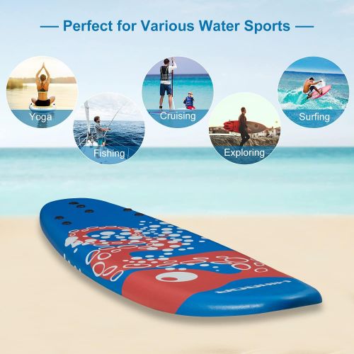  JSUN7 6 Boards Surfing Beach Surfboard Bodyboard Surfing Foamie Board with Removable Fins for Kids, Adult, Beginners