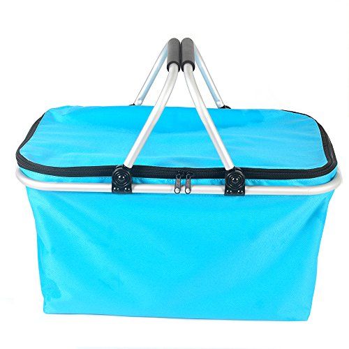  JSWD Insulated Picnic Basket - 32L Large Size Collapsible Cooler Bag Lunch Basket for Outdoor Picnic or Camping Use (Blue)