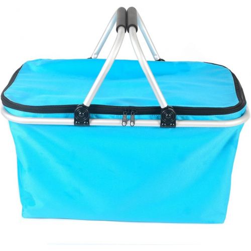  JSWD Insulated Picnic Basket - 32L Large Size Collapsible Cooler Bag Lunch Basket for Outdoor Picnic or Camping Use (Blue)