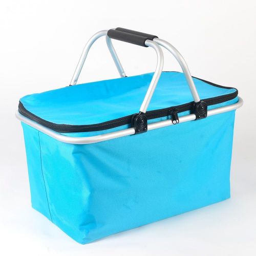  JSWD Insulated Picnic Basket - 32L Large Size Collapsible Cooler Bag Lunch Basket for Outdoor Picnic or Camping Use (Blue)