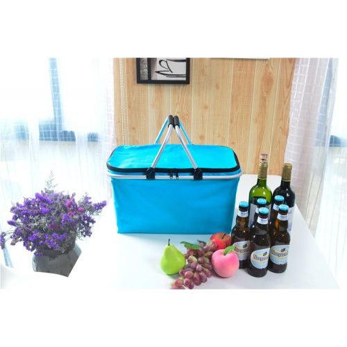  JSWD Insulated Picnic Basket - 32L Large Size Collapsible Cooler Bag Lunch Basket for Outdoor Picnic or Camping Use (Blue)