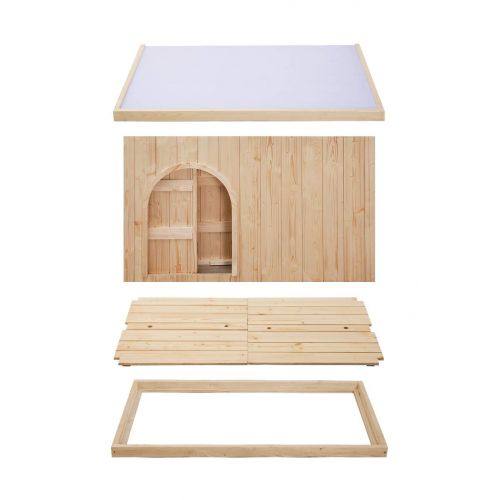  JSY Home Furniture JSY Wood Dog House Kennel with Opening Roof & Bottom Removable for Indoor/Outdoor, Natural Pine and Only 4-Steps Assembled