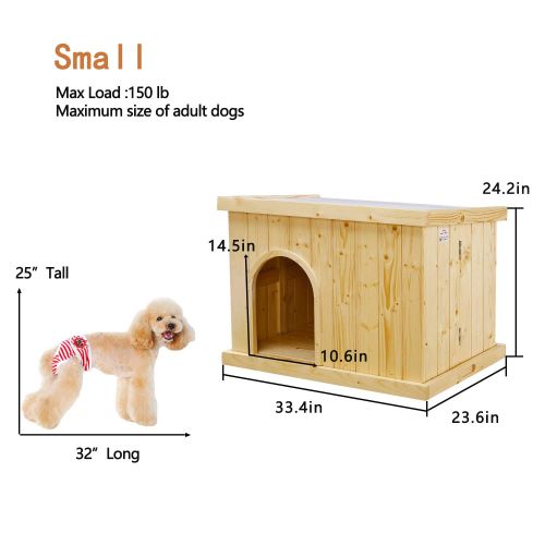 JSY Home Furniture JSY Wood Dog House Kennel with Opening Roof & Bottom Removable for Indoor/Outdoor, Natural Pine and Only 4-Steps Assembled