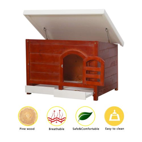  JSY Home Furniture JSY Pine Dog House Kennel with Semi-Open Roof & Detachable Bottom Plank for Indoor/Outdoor