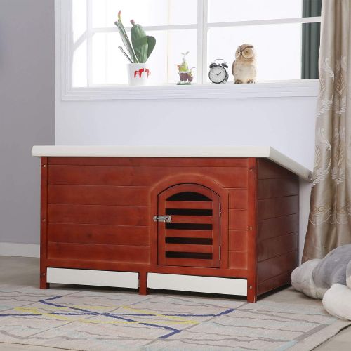  JSY Home Furniture JSY Pine Dog House Kennel with Semi-Open Roof & Detachable Bottom Plank for Indoor/Outdoor