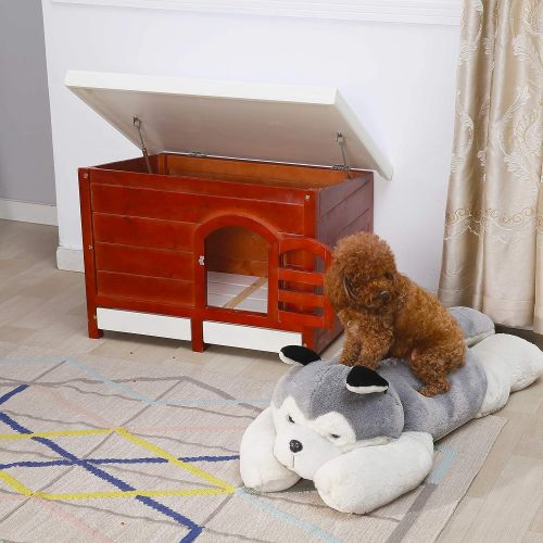  JSY Home Furniture JSY Pine Dog House Kennel with Semi-Open Roof & Detachable Bottom Plank for Indoor/Outdoor