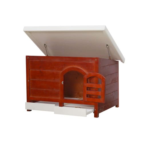  JSY Home Furniture JSY Pine Dog House Kennel with Semi-Open Roof & Detachable Bottom Plank for Indoor/Outdoor