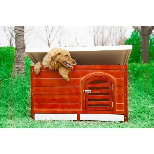  JSY Home Furniture JSY Pine Dog House Kennel with Semi-Open Roof & Detachable Bottom Plank for Indoor/Outdoor