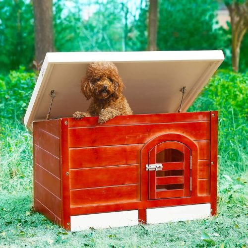  JSY Home Furniture JSY Pine Dog House Kennel with Semi-Open Roof & Detachable Bottom Plank for Indoor/Outdoor