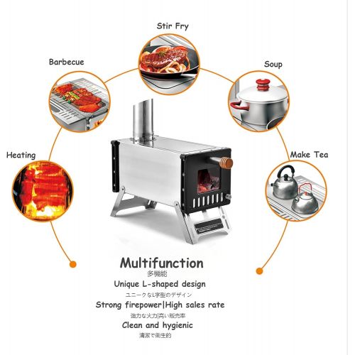  JTYX Portable Wood Burning Stove for Tents Stainless Steel Wood Stove Backpacking with Glass Folding Camping Tent Tiny Stove with 43INCH Pipes for Outdoor Survival