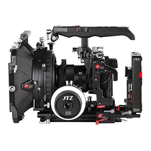  JTZ DP30 Camera Cage with 15mm Rail Rod Baseplate Rig and Top Handle+4×4 Carbon Fiber Matte Box+Follow Focus+Power Supply(LE Version) for Sony A6000 A6300 A6500 DSLR Camera