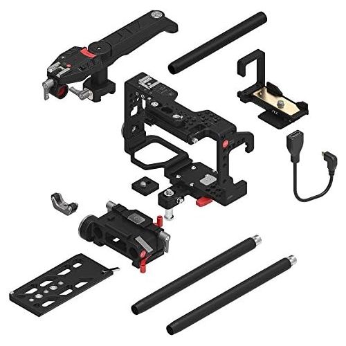  JTZ DP30 Camera Cage with 15mm Rail Rod Baseplate Rig and Top Handle+4×4 Carbon Fiber Matte Box+Follow Focus+Power Supply(LE Version) for Sony A6000 A6300 A6500 DSLR Camera