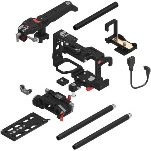  JTZ DP30 Camera Cage with 15mm Rail Rod Baseplate Rig and Top Handle+4×4 Carbon Fiber Matte Box+Follow Focus+Power Supply(LE Version) for Sony A6000 A6300 A6500 DSLR Camera