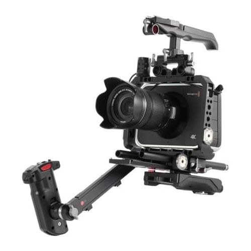  JTZ DP30 Camera Cage with 15mm Rail Rod Baseplate Rig and Top Handle + Electronic Handle Grip + Shoulder Pad Extension Arm Bracket Support for Blackmagic Cinema Camera BMCC Camera