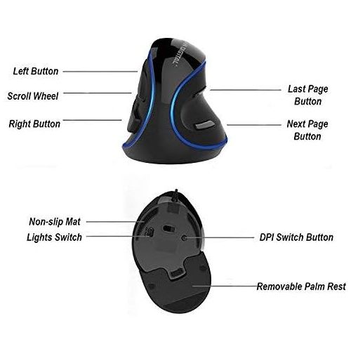  [아마존 핫딜] [아마존핫딜]J-Tech Digital Wired Ergonomic Vertical USB Mouse with Adjustable Sensitivity (600/1000/1600 DPI), Scroll Endurance, Removable Palm Rest & Thumb Buttons [V628]