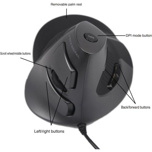  [아마존 핫딜] J-Tech Digital Scroll Endurance Wired Mouse Ergonomic Vertical USB Mouse with Adjustable Sensitivity (600/1000/1600 DPI), Removable Palm Rest & Thumb Buttons - Reduces Hand/Wrist P