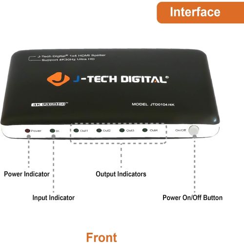  [아마존베스트]J-Tech Digital JTD0104/4K Most Advanced 4 Ports HDMI 1X4 Powered Splitter Support Ultra HD 4K 3840 A 2160 Resolution and 3D