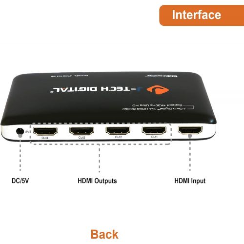  [아마존베스트]J-Tech Digital JTD0104/4K Most Advanced 4 Ports HDMI 1X4 Powered Splitter Support Ultra HD 4K 3840 A 2160 Resolution and 3D