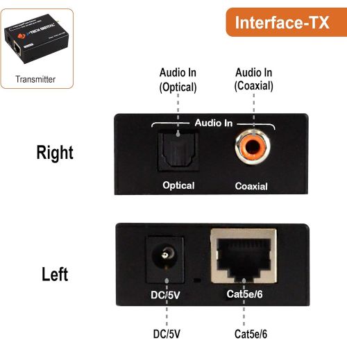  [아마존베스트]J-Tech Digital Optical/Coaxial Digital Audio Extender/Converter Over Single Cat5e/6 Cable (PoC) up to 990’ (300m) for Dolby Digital, DTS 5.1, DTS-HD, PCM [JTECH-AET1000]