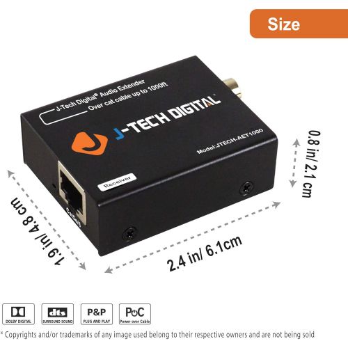  [아마존베스트]J-Tech Digital Optical/Coaxial Digital Audio Extender/Converter Over Single Cat5e/6 Cable (PoC) up to 990’ (300m) for Dolby Digital, DTS 5.1, DTS-HD, PCM [JTECH-AET1000]