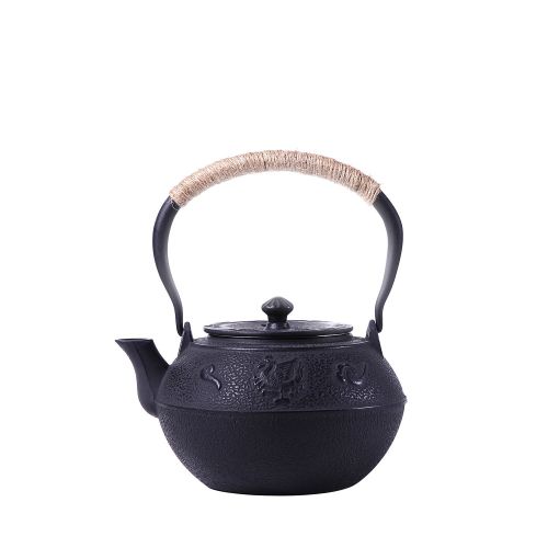  JUEQI Cast Iron Teapot Kettle with Stainless Steel Infuser/Strainer, Gold Peony 30 Ounce (900 ML)