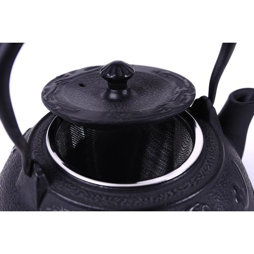  JUEQI Cast Iron Teapot Kettle with Stainless Steel Infuser/Strainer, Gold Peony 30 Ounce (900 ML)