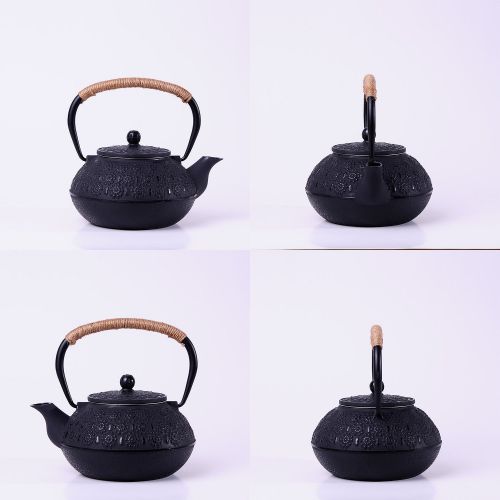  JUEQI Old Dutch Cast Iron Teapot, Enamel Craft Japanese Cast Iron Tea Kettle with Stainless Steel Infuser Strainer, Enamel-Coated Interior Cherry Blossoms 30 Ounce (900 ml)