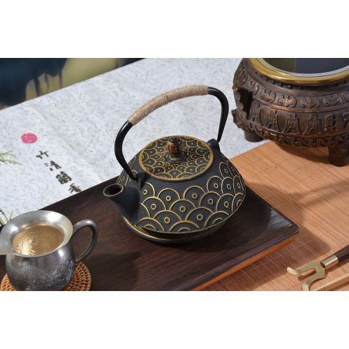  JUEQI Japanese Cast Iron Teapot Kettle with Stainless Steel Infuser/Strainer, 27 Ounce (800 ML)