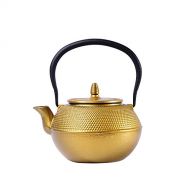 JUEQI Cast Iron Teapot Kettle with Stainless Steel Infuser/Strainer, Gold Peony 30 Ounce (900 ML) (Large Gold)