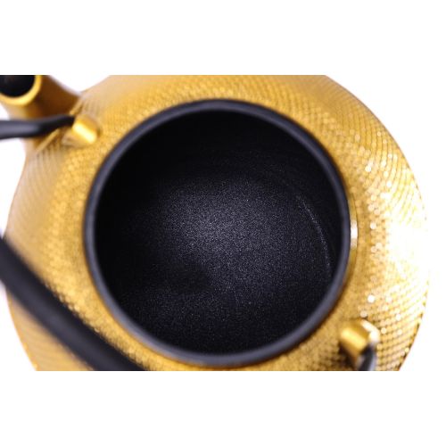  JUEQI Cast Iron Teapot Kettle with Stainless Steel Infuser/Strainer, Gold Peony 30 Ounce (900 ML) (Large Gold)