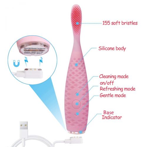  JUHOT Silicone Electric Toothbrush with Automatic Timer for 4-12 Ages Children&Adults with Sensitive...