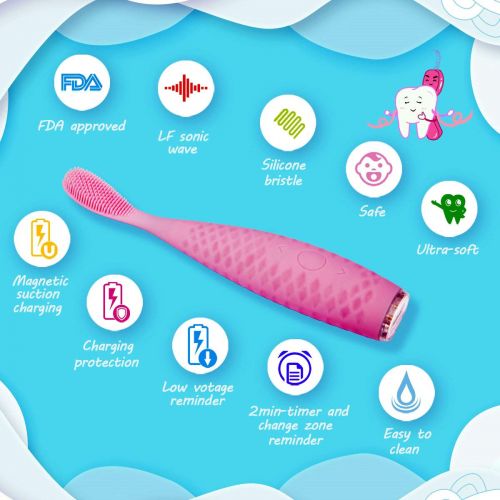  JUHOT Silicone Electric Toothbrush with Automatic Timer for 4-12 Ages Children&Adults with Sensitive...