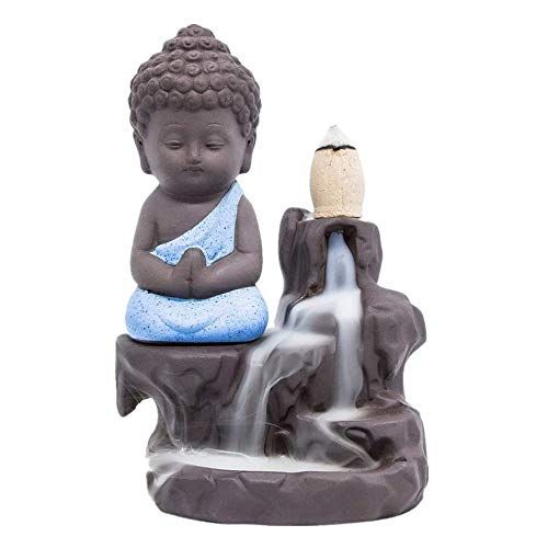  인센스스틱 JULAN Incense Burner Backflow Tower Cones Incense Stick Holder Ceramic Porcelain Buddha Waterfall Monk Ash Catcher with 40 Backflow Incense Cones for Home Office Yoga Decor Aromath