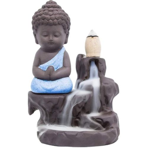  인센스스틱 JULAN Incense Burner Backflow Tower Cones Incense Stick Holder Ceramic Porcelain Buddha Waterfall Monk Ash Catcher with 40 Backflow Incense Cones for Home Office Yoga Decor Aromath