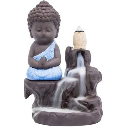  인센스스틱 JULAN Incense Burner Backflow Tower Cones Incense Stick Holder Ceramic Porcelain Buddha Waterfall Monk Ash Catcher with 40 Backflow Incense Cones for Home Office Yoga Decor Aromath