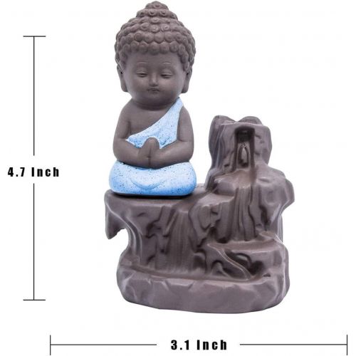  인센스스틱 JULAN Incense Burner Backflow Tower Cones Incense Stick Holder Ceramic Porcelain Buddha Waterfall Monk Ash Catcher with 40 Backflow Incense Cones for Home Office Yoga Decor Aromath