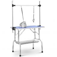 Dog Grooming Table Double Leash,JULYFOX 46 inch Folding Pet Grooming Table W/Storage Mesh Tray Arm Clamp Adjustable Height 330LB Heavy Duty Portable Grooming Table for Small Medium