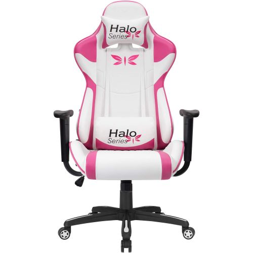  JUMMICO Pink Gaming Chair Girl Series Height Adjustable Racing Chair Specialty Design Comfortable Ergonomic Computer Swivel Chair with Headrest and Lumbar Support