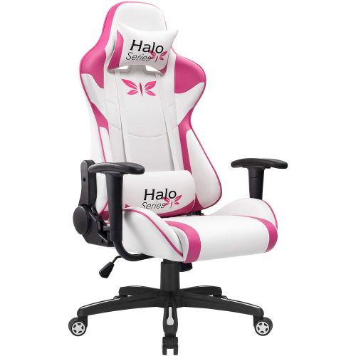  JUMMICO Pink Gaming Chair Girl Series Height Adjustable Racing Chair Specialty Design Comfortable Ergonomic Computer Swivel Chair with Headrest and Lumbar Support