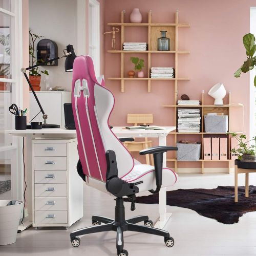  JUMMICO Pink Gaming Chair Girl Series Height Adjustable Racing Chair Specialty Design Comfortable Ergonomic Computer Swivel Chair with Headrest and Lumbar Support